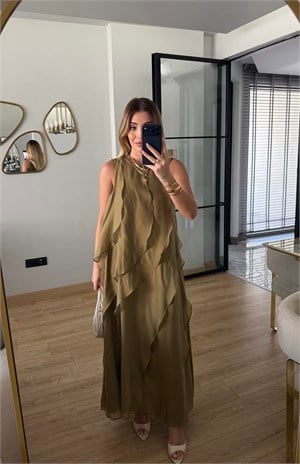 Olive Nora Fırfır Detaylı Elbise - 3450