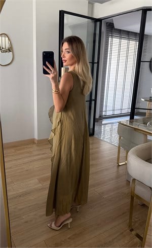 Olive Nora Fırfır Detaylı Elbise - 3450