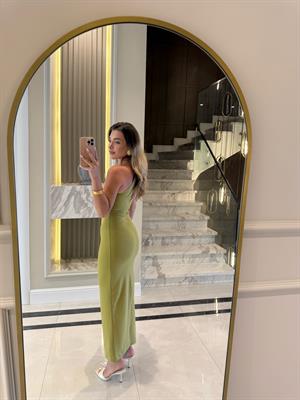 Olive Tek Omuz Midi Boy Elbise