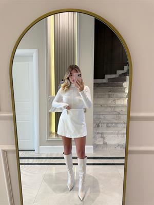 Orjinal Marka Broş Detaylı Şort Etek- Beyaz 