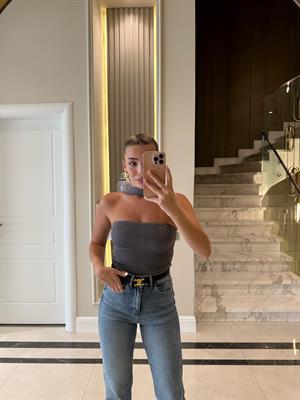 Orta Gri  Boyundan Askılı Triko Bluz-1003