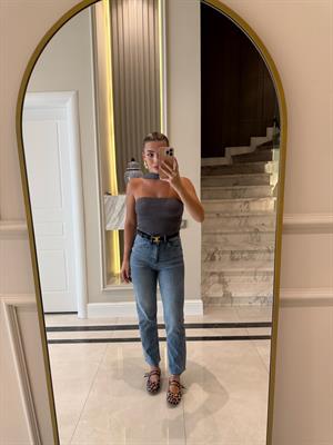 Orta Gri  Boyundan Askılı Triko Bluz-1003