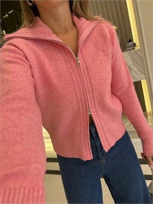 Pembe Balıkçı Yaka Hırka - 1052