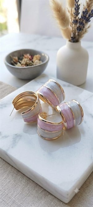 Pembe Beyaz Mineli Küpe
