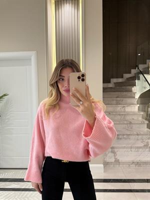 Pembe Boğazlı Triko Kazak-1155