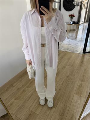 Pembe Dantel Şeritli Çizgili Gömlek-4958