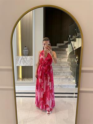 Pembe Desenli Comilla Elbise