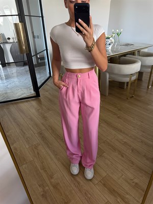Pembe Gold Düğmeli Pileli Palazzo Pantolon - 51078