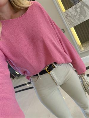 Pembe Kendinden Yakalı Düz Triko -251007