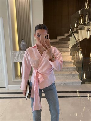 Pembe Kruvaze Bağlamalı Gömlek-Qu