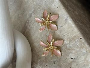 Pembe Mineli Mini Çiçek Küpe 