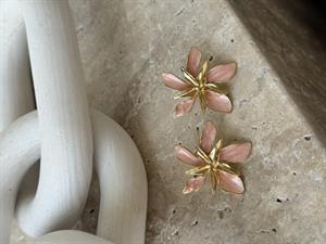 Pembe Mineli Mini Çiçek Küpe 