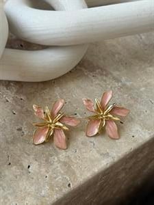 Pembe Mineli Mini Çiçek Küpe 