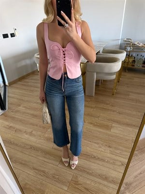 Pembe Önü İpli Korse Bluz-3220