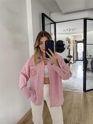 Pembe Orjinal Marka Cebi Nakışlı Gömlek