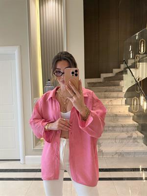 Pembe  Oversize Tensel Gömlek-4612
