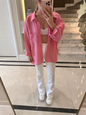 Pembe  Oversize Tensel Gömlek-4612
