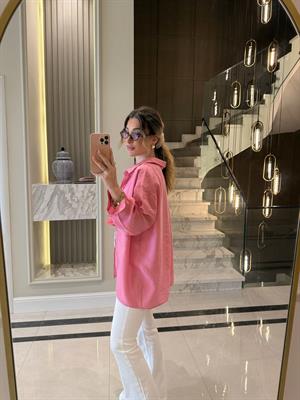Pembe  Oversize Tensel Gömlek-4612