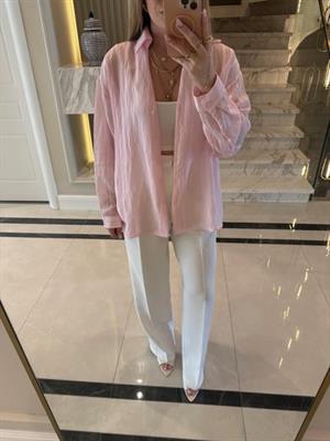 Pembe Oversize Transparan Tensel Gömlek - 4914