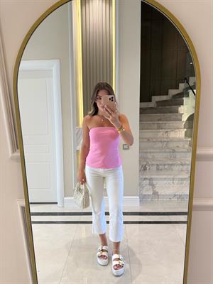 Pembe Straplez Top -31860