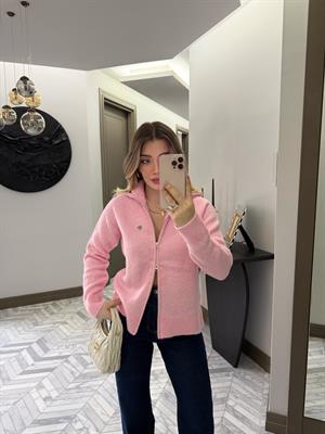 Pembe Triko Fermuarlı Hırka-1108