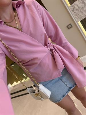 Pembe  Yandan Bağlamalı Poplin Gömlek-QZ