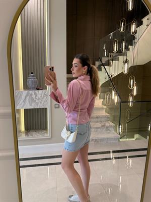 Pembe  Yandan Bağlamalı Poplin Gömlek-QZ