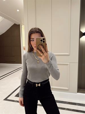 QS Gri Bisiklet Yaka Transparan Bluz - 241025