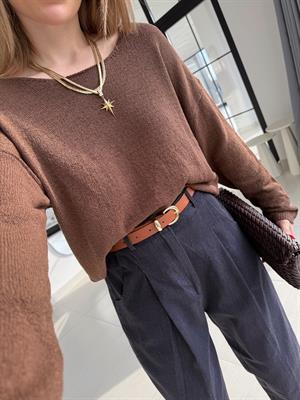 QS Kahve Rengi Havuz Yakalı Oversize Triko-251006 