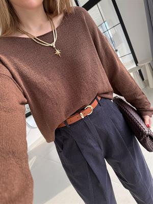 QS Kahve Rengi Havuz Yakalı Oversize Triko-251006 