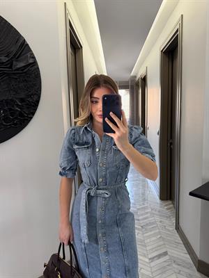 Kar Yıkama Kot Elbise -7246