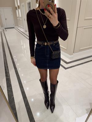 Rins Yıkama Lacivert Denim Etek 