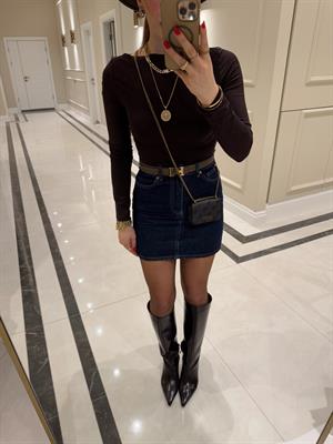 Rins Yıkama Lacivert Denim Etek 