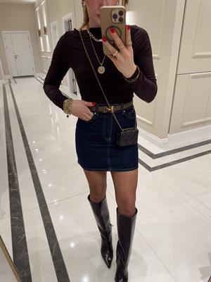 Rins Yıkama Lacivert Denim Etek 