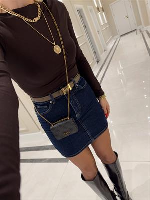 Rins Yıkama Lacivert Denim Etek 