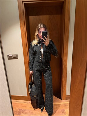 Romis Denim Full Taşlı İkili Takım-Siyah