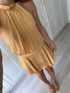 Sarı Altı Volanlı Halter Yakalı Mini Elbise 