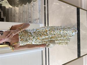 Sarı Çiçekli Keten Karışımlı Maxi Boy Elbise