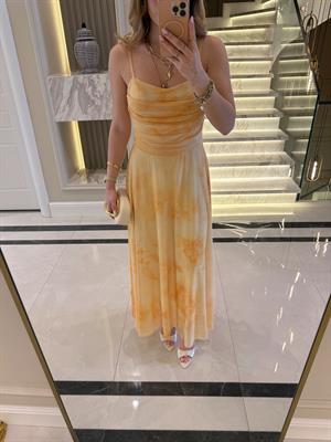 Sarı Daisy  Desenli İp Askılı Maxi Boy Elbise-