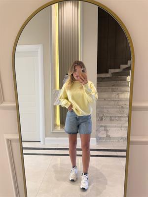 Sarı Düz Basic Oversize Sweatshirt