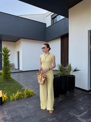 Sarı Gofre Kumaş Asimetrik İkili Takım