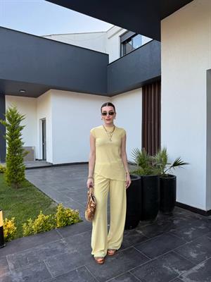 Sarı Gofre Kumaş Asimetrik İkili Takım