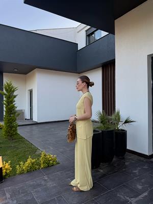 Sarı Gofre Kumaş Asimetrik İkili Takım
