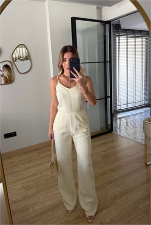 Sarı İnce Askılı Lyocell Tulum - 72024