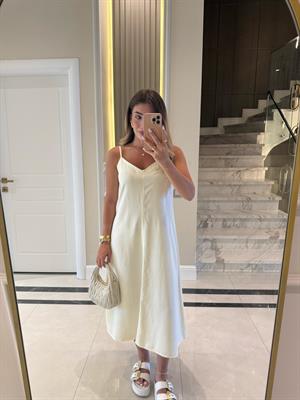 Sarı   İnce Askılı Parçaboya Denim Elbise-90562