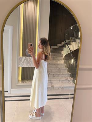 Sarı   İnce Askılı Parçaboya Denim Elbise-90562