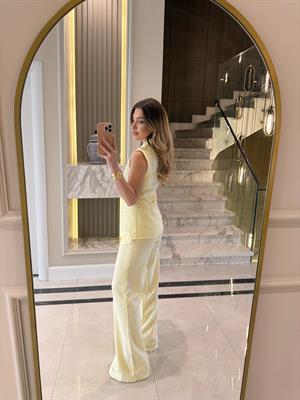 Sarı Keten  Gold Düğmeli Tulipa Takım