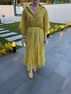 Sarı  Kırışık Bohem Etek-3207