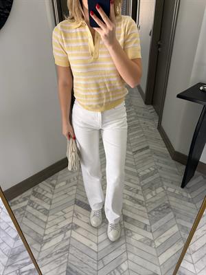 Sarı-Krem Polo Yaka triko Tişört-1094