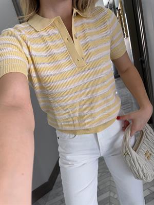 Sarı-Krem Polo Yaka triko Tişört-1094